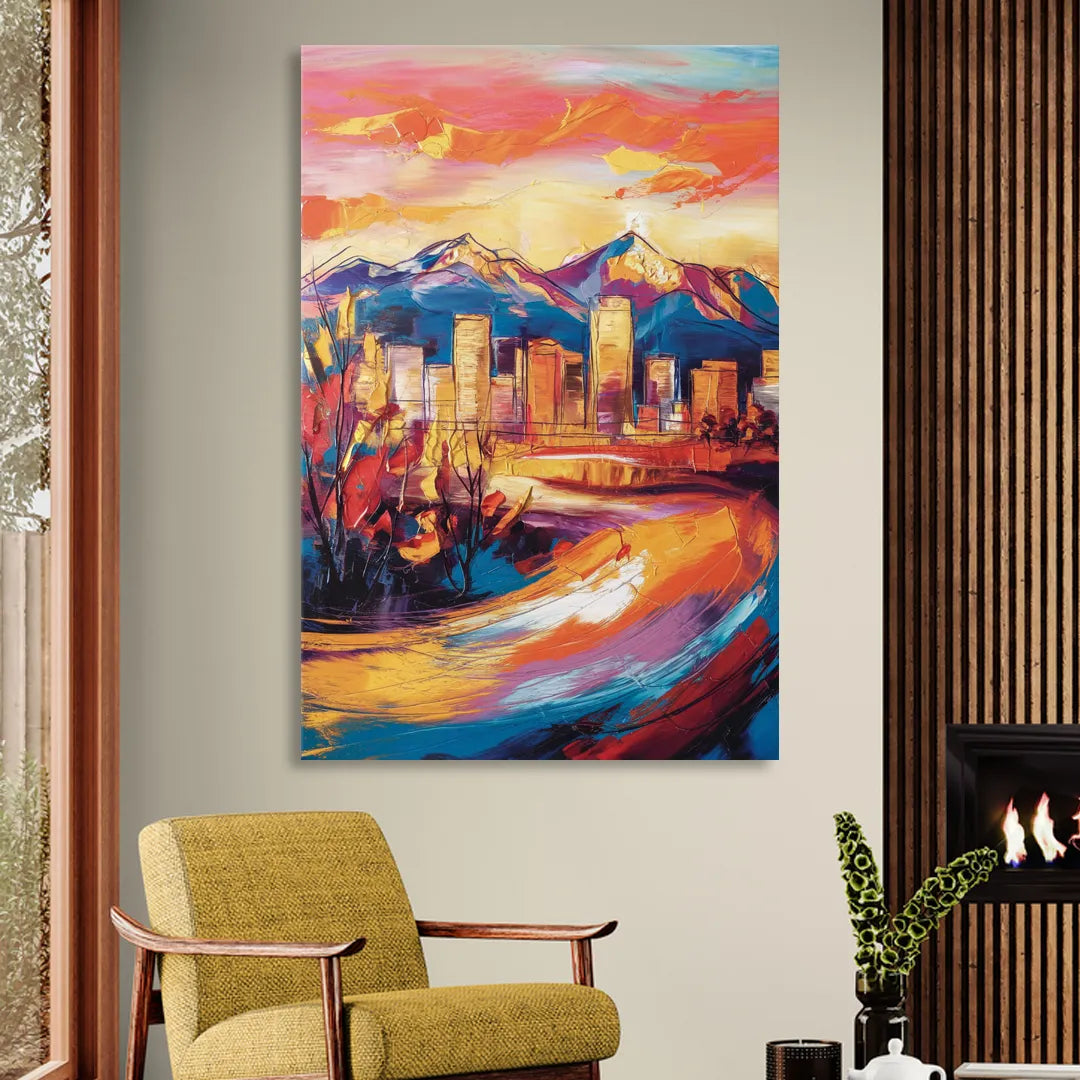 Colorado Springs Skyline Sunset Sitting Room - Canvas Wall Art