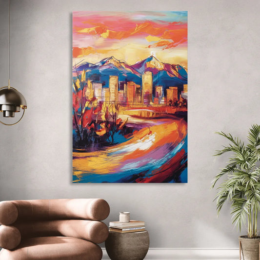 Colorado Springs Skyline Sunset Living Room - Canvas Wall Art