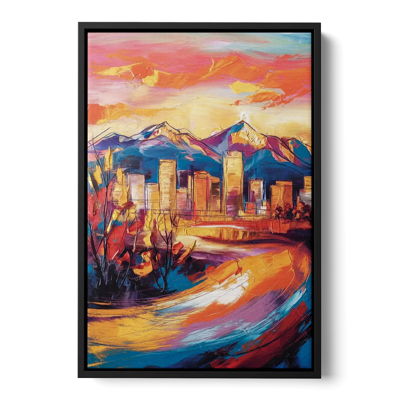 Colorado Springs Skyline Sunset Front - Black Canvas Wall Art
