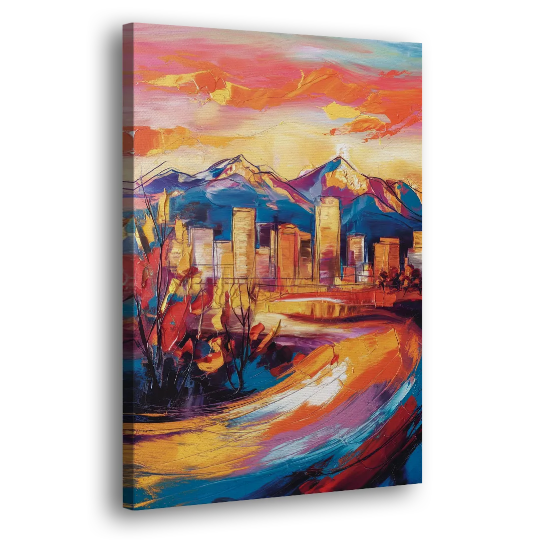 Colorado Springs Skyline Sunset Side - Canvas Wall Art