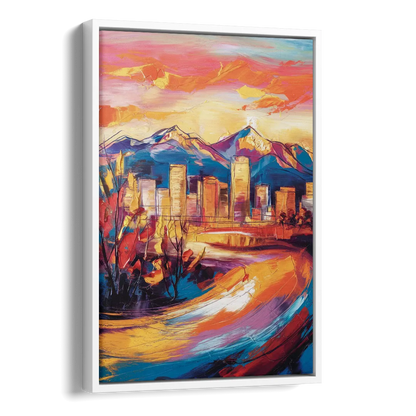 Colorado Springs Skyline Sunset Side - White Canvas Wall Art