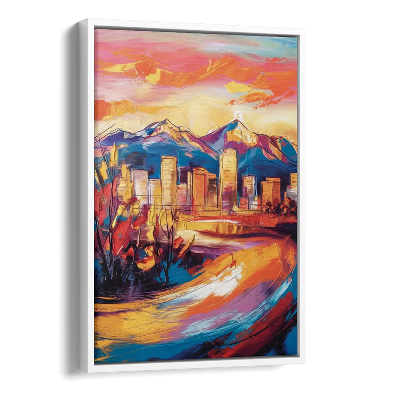 Colorado Springs Skyline Sunset Side - White Canvas Wall Art