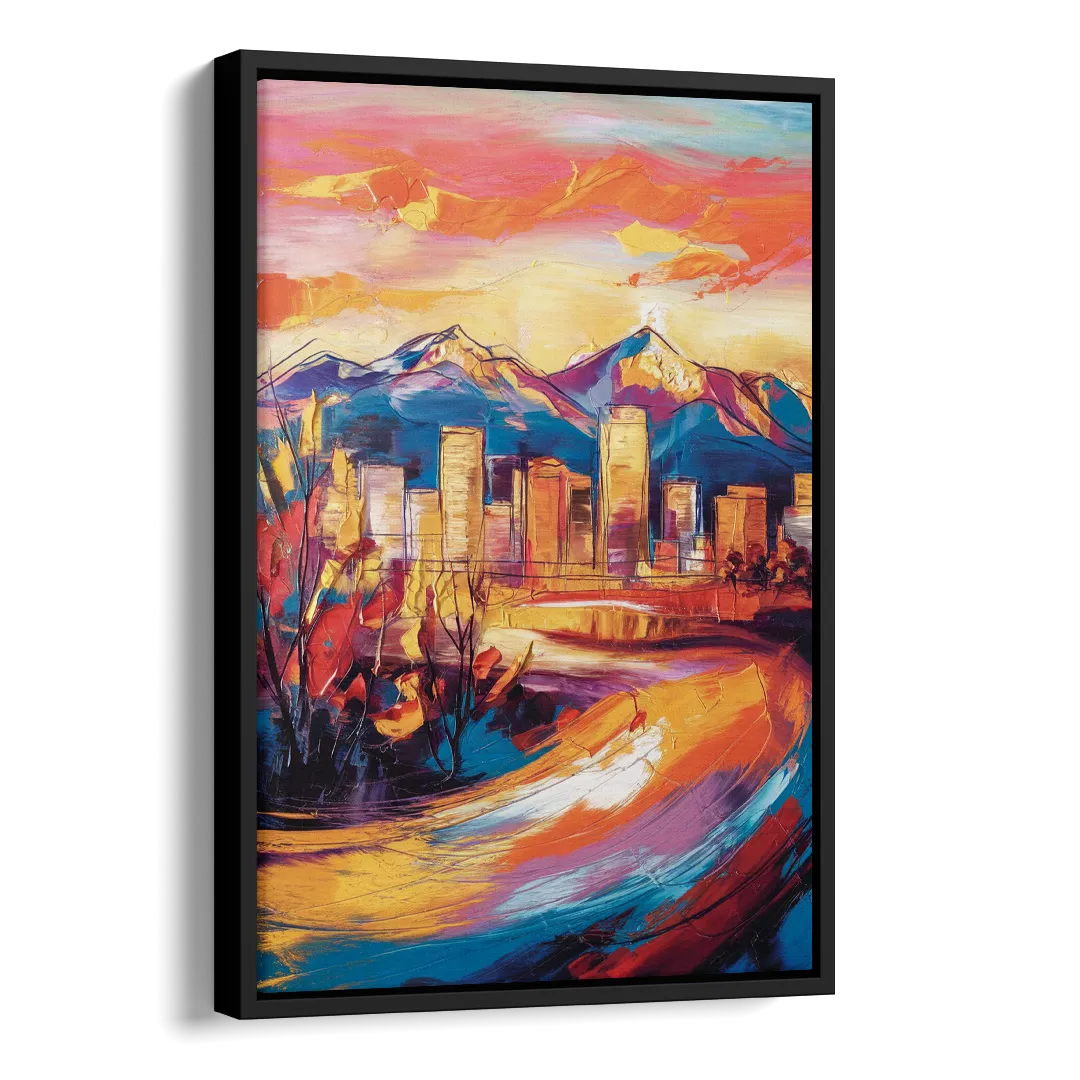 Colorado Springs Skyline Sunset Side - Black Canvas Wall Art