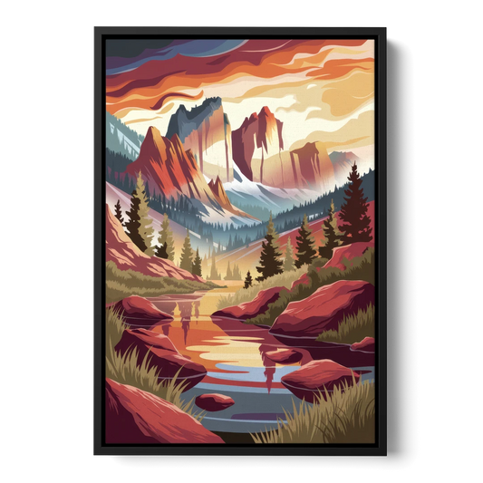 Colorado Springs Sunrise Over Peaks - Black Framed Canvas Wall Art - Front