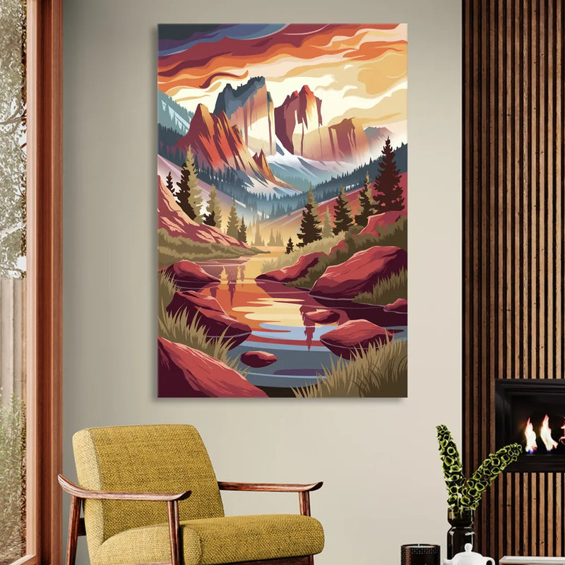 Colorado Springs Sunrise Over Peaks Living Room - Canvas Wall Art