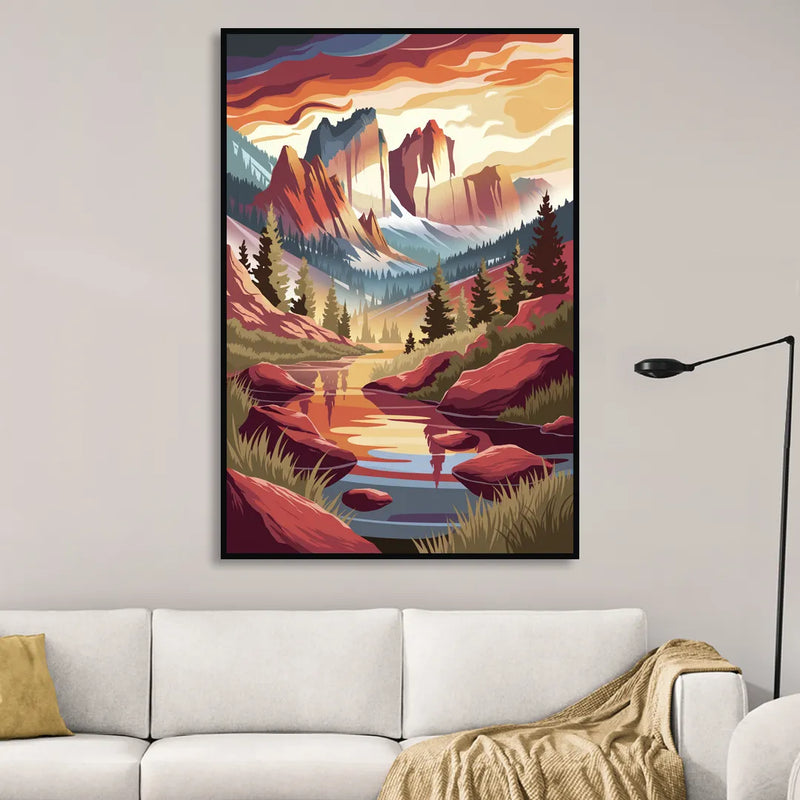 Colorado Springs Sunrise Over Peaks Sitting Room - Black Canvas Wall Art