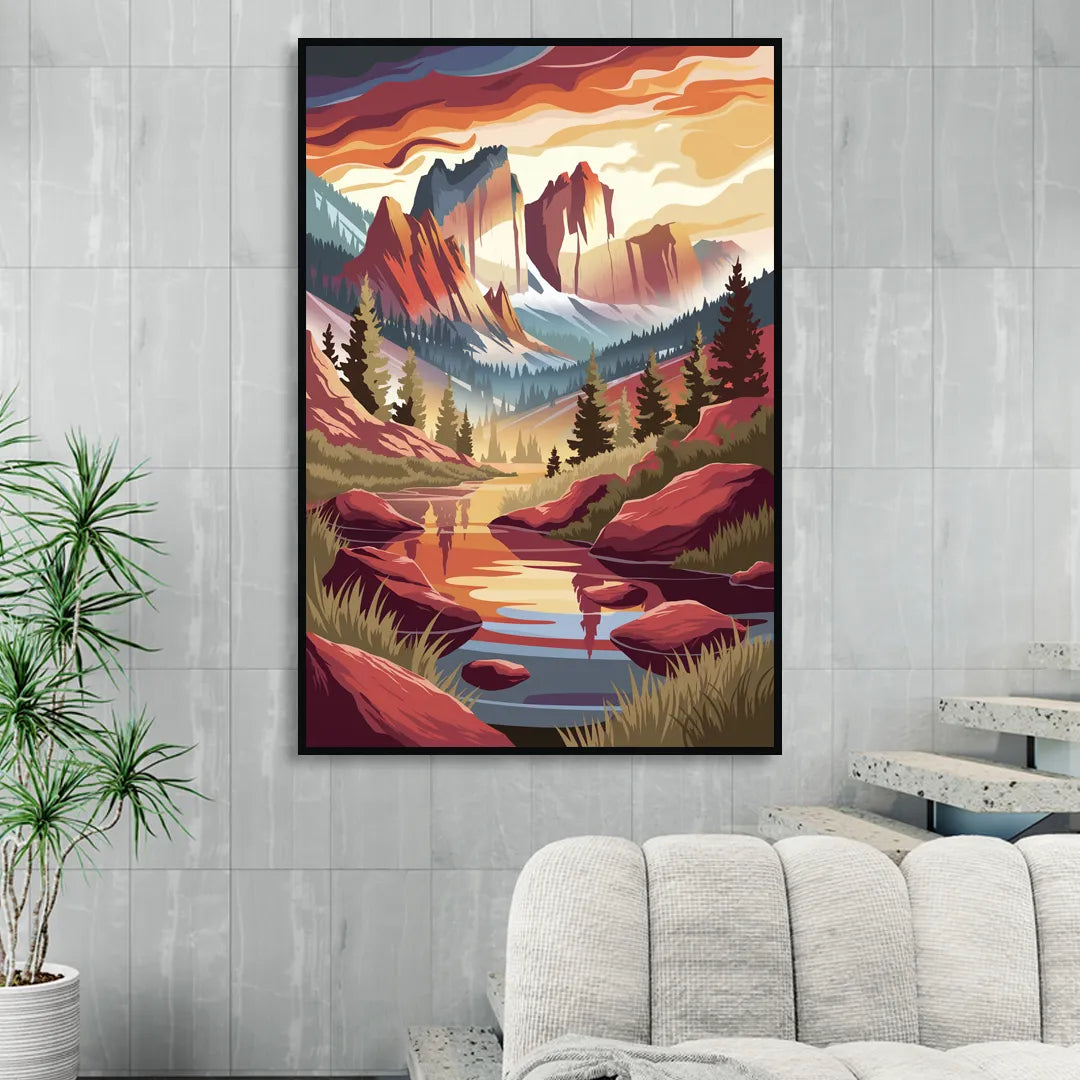 Colorado Springs Sunrise Over Peaks Living Room - Black Canvas Wall Art