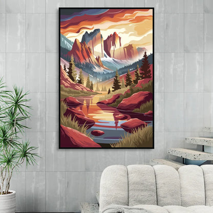 Colorado Springs Sunrise Over Peaks Living Room - Black Canvas Wall Art