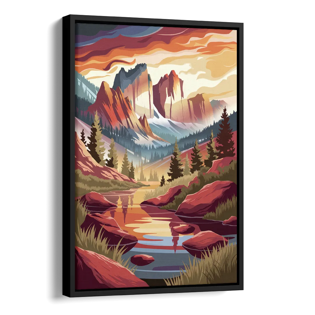 Colorado Springs Sunrise Over Peaks Side - Black Canvas Wall Art