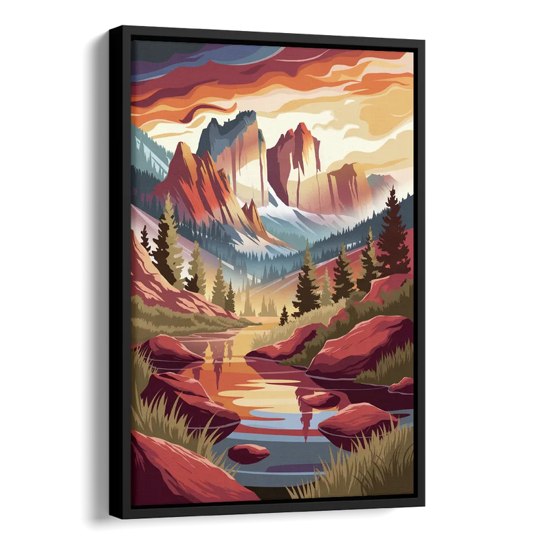 Colorado Springs Sunrise Over Peaks Side - Black Canvas Wall Art
