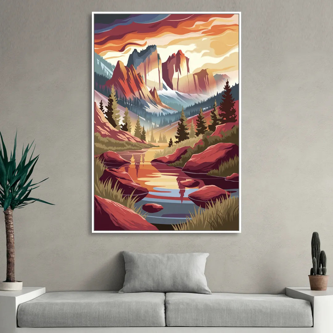 Colorado Springs Sunrise Over Peaks Sitting Room - White Canvas Wall Art