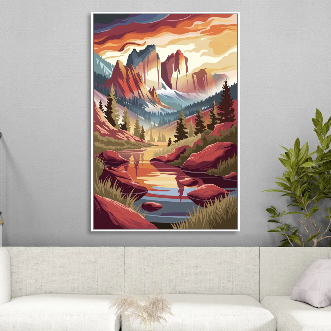 Colorado Springs Sunrise Over Peaks Living Room - White Canvas Wall Art