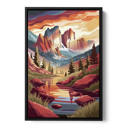 Colorado Springs Sunrise Over Peaks Front - Black Canvas Wall Art