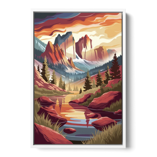 Colorado Springs Sunrise Over Peaks - White Framed Canvas Wall Art - Front