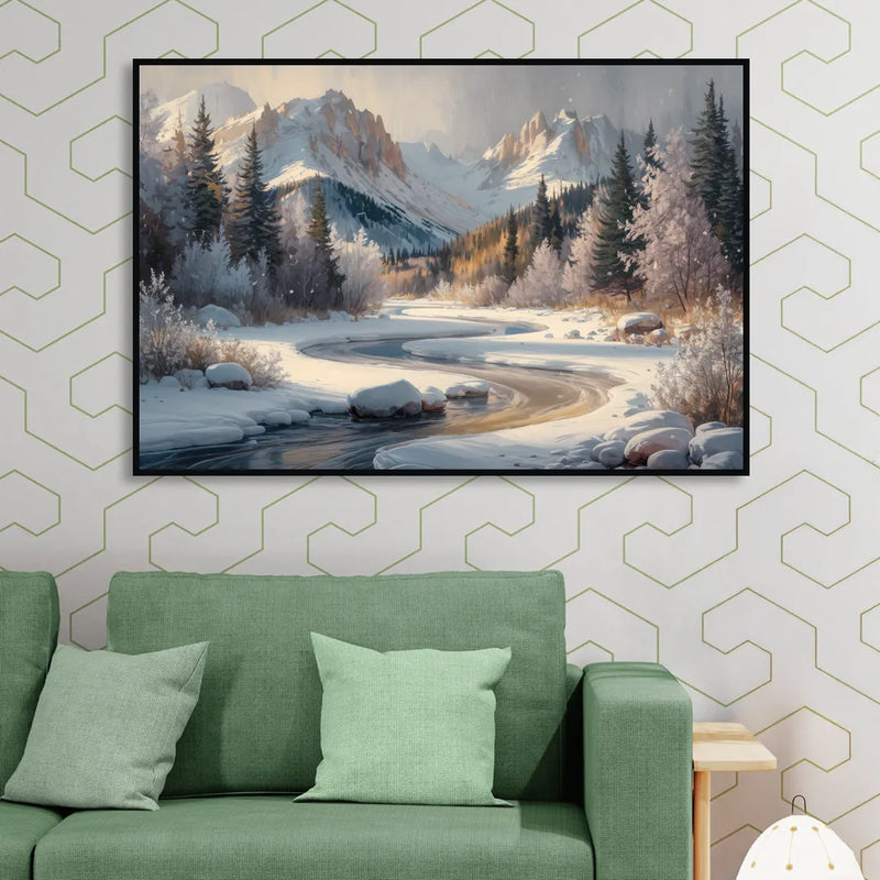 Colorado Springs Winter Wonderland Living Room - Black Canvas Wall Art