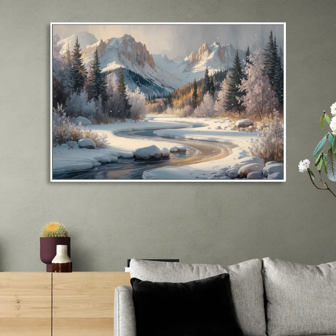 Colorado Springs Winter Wonderland Living Room - White Canvas Wall Art
