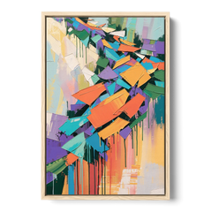 Colorful Abstract Tumbling Color Shards - Oak Framed Canvas Wall Art - Front