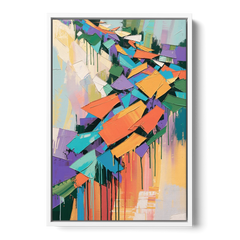 Colorful Abstract Tumbling Color Shards - White Framed Canvas Wall Art - Front