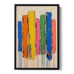 Colorful Art for the Living Room with Dripping Bars - Black Framed Canvas Wall Art - Front