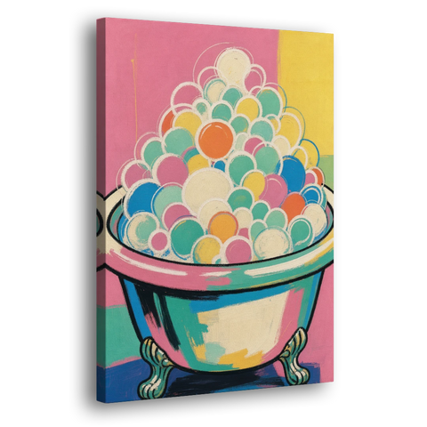 Colorful Bathroom Wall Art with Towering Bubbles - Canvas Wall Art - Side