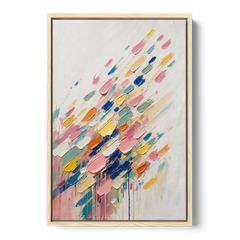 Colorful Canvas Wall Art of Confetti Strokes in Flight - Oak Framed Canvas Wall Art - Front