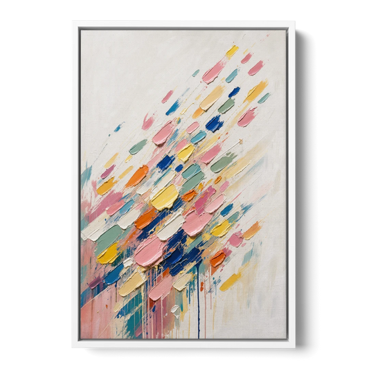 Colorful Canvas Wall Art of Confetti Strokes in Flight - White Framed Canvas Wall Art - Front