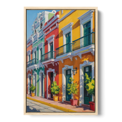 Colorful Centro Facades - Oak Framed Canvas Wall Art - Front