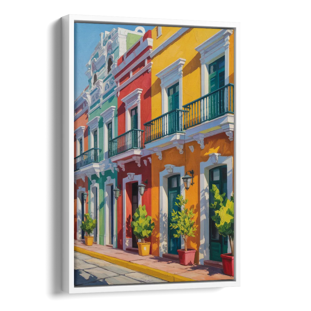 Colorful Centro Facades Side - White Canvas Wall Art