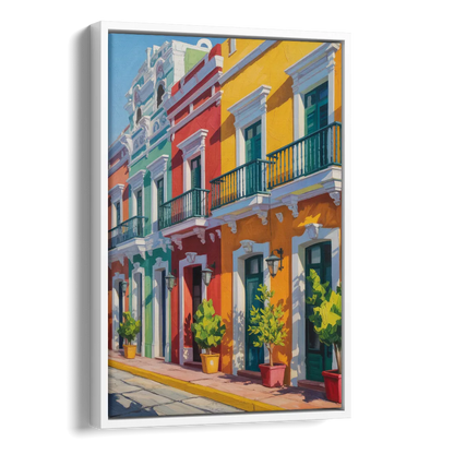 Colorful Centro Facades Side - White Canvas Wall Art