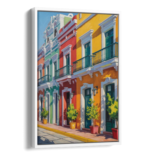 Colorful Centro Facades Side - White Canvas Wall Art