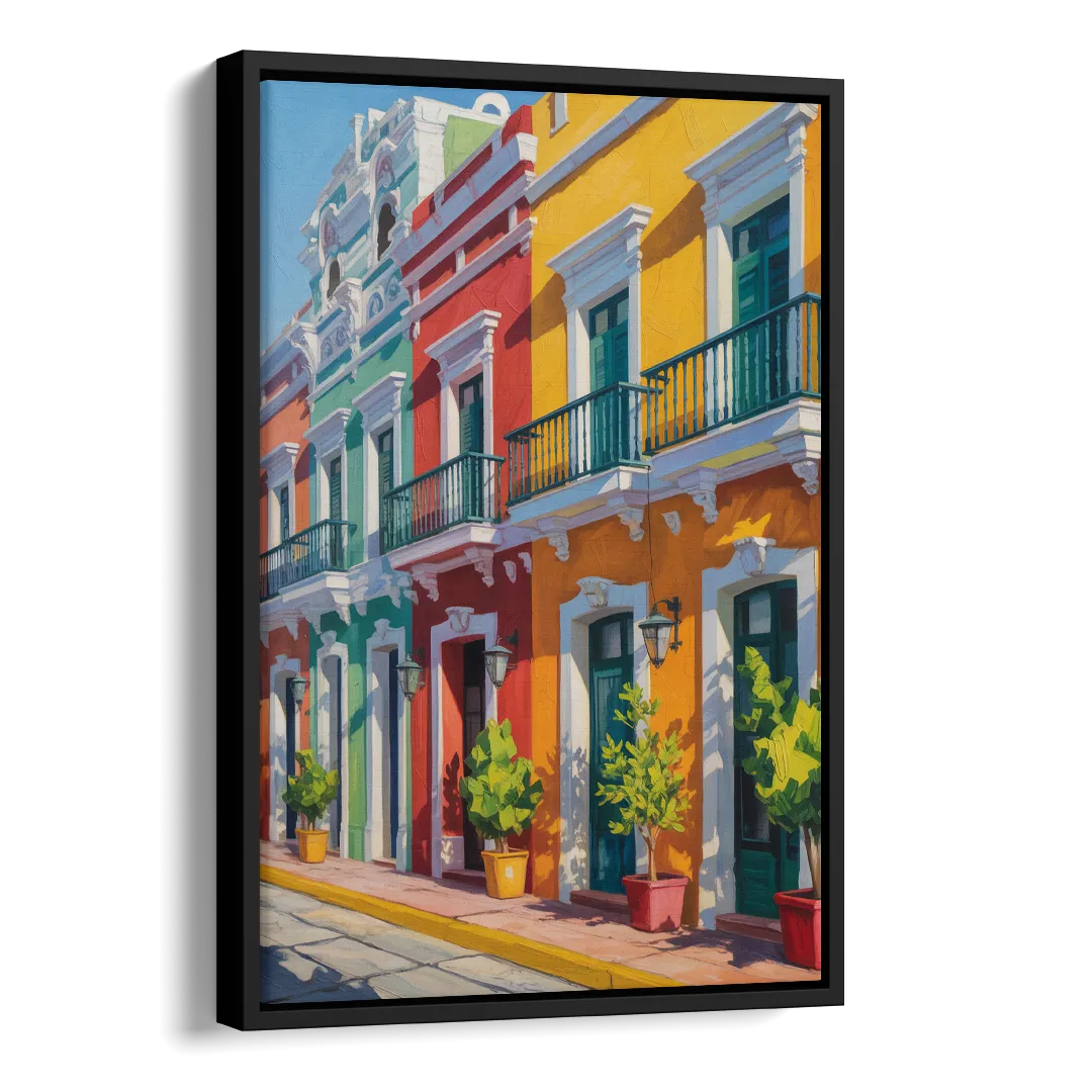 Colorful Centro Facades Side - Black Canvas Wall Art