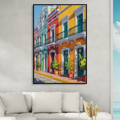 Colorful Centro Facades Sitting Room - Black Canvas Wall Art