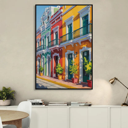Colorful Centro Facades Living Room - Black Canvas Wall Art
