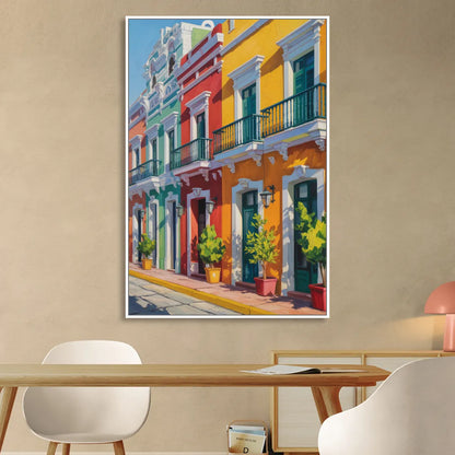 Colorful Centro Facades Sitting Room - White Canvas Wall Art