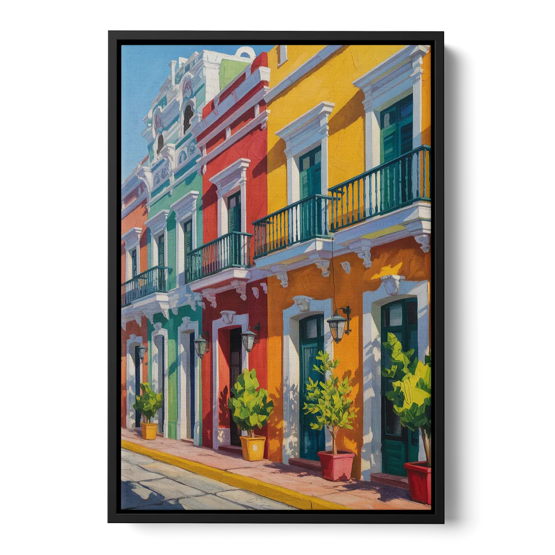 Colorful Centro Facades Front - Black Canvas Wall Art