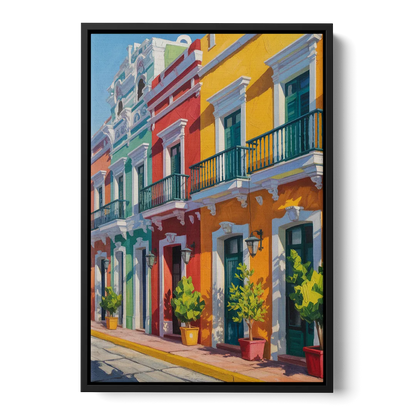 Colorful Centro Facades Front - Black Canvas Wall Art