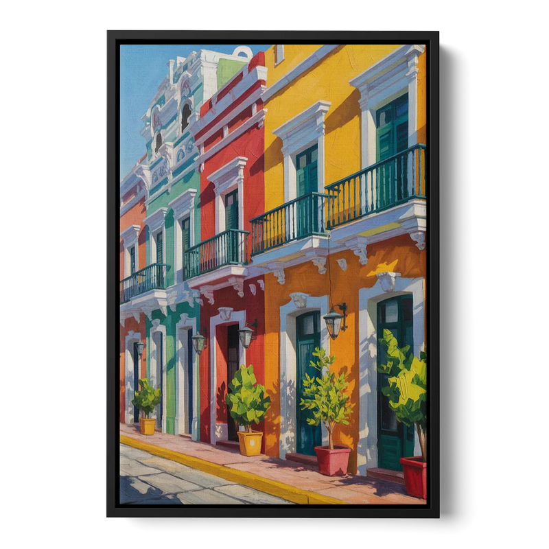 Colorful Centro Facades Front - Black Canvas Wall Art