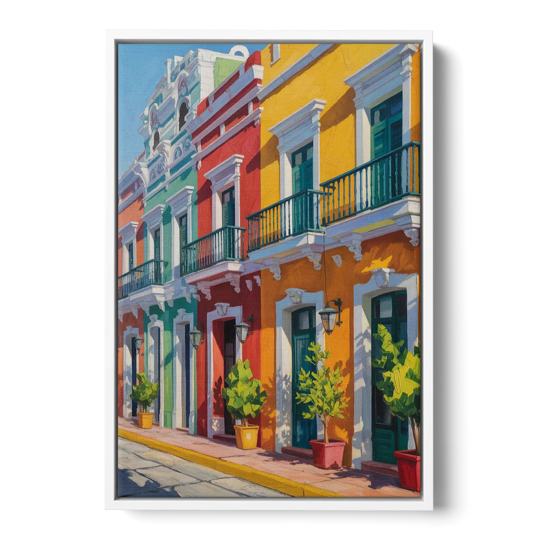 Colorful Centro Facades Front - White Canvas Wall Art