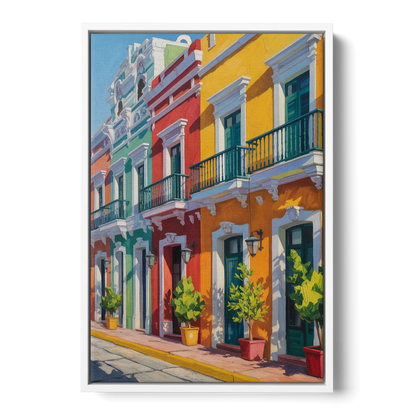 Colorful Centro Facades Front - White Canvas Wall Art