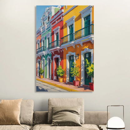 Colorful Centro Facades Living Room - Canvas Wall Art