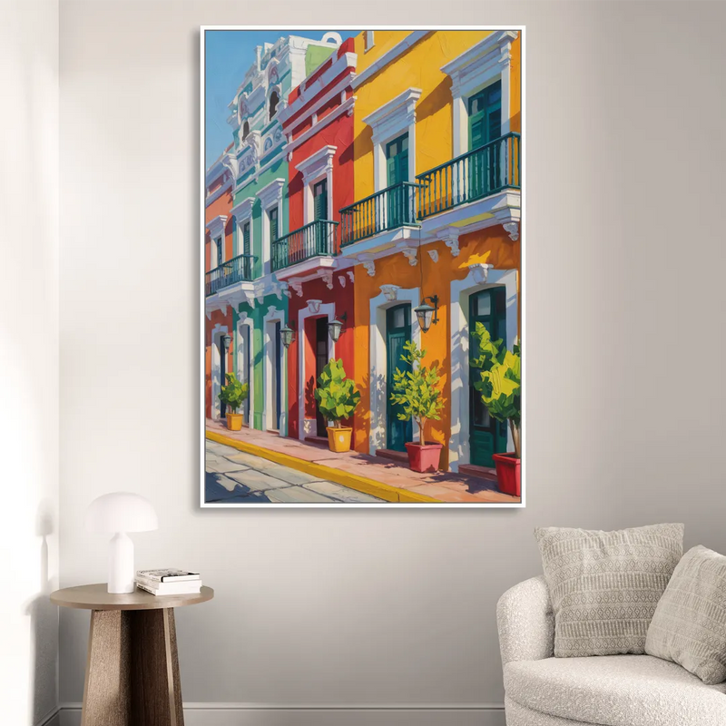 Colorful Centro Facades Living Room - White Canvas Wall Art