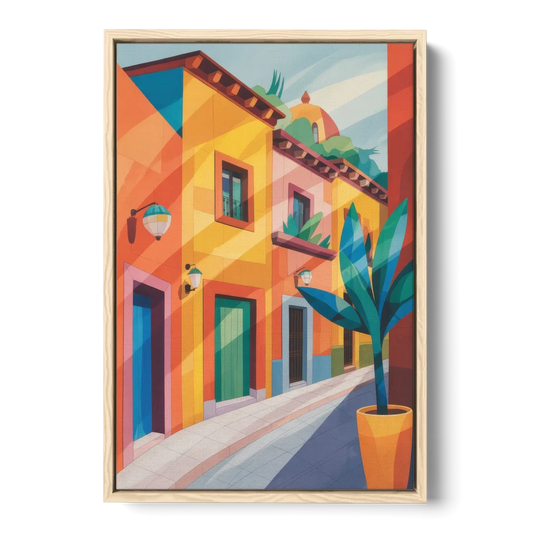 Colorful Centro Streets - Oak Framed Canvas Wall Art - Front