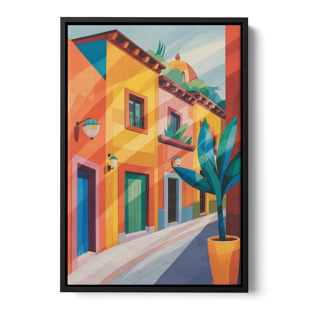 Colorful Centro Streets Front - Black Canvas Wall Art