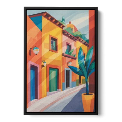 Colorful Centro Streets Front - Black Canvas Wall Art