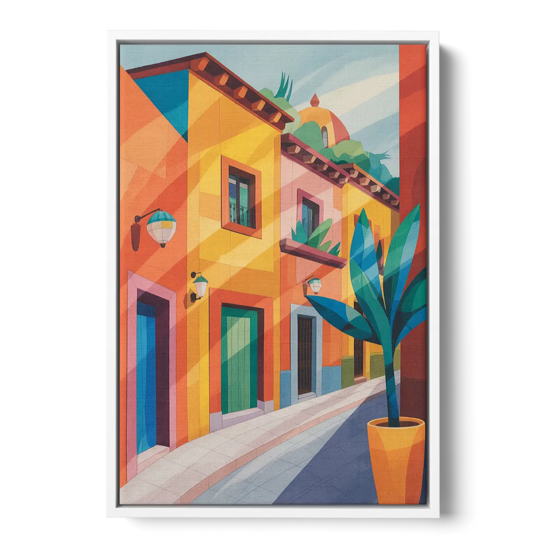 Colorful Centro Streets Front - White Canvas Wall Art