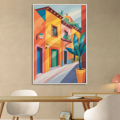 Colorful Centro Streets Living Room - White Canvas Wall Art