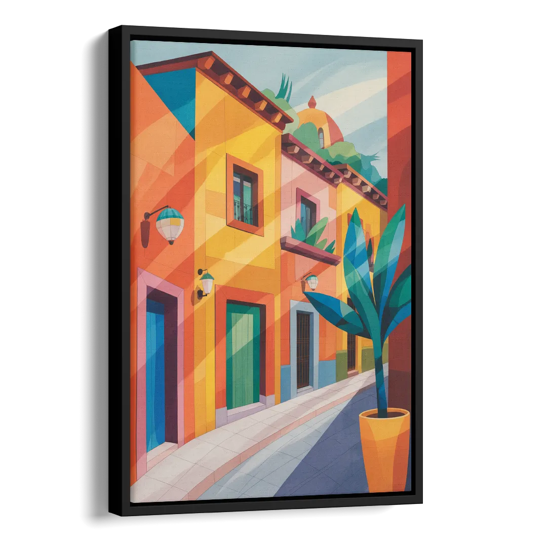 Colorful Centro Streets Side - Black Canvas Wall Art