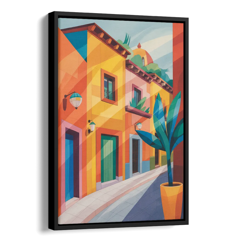 Colorful Centro Streets Side - Black Canvas Wall Art