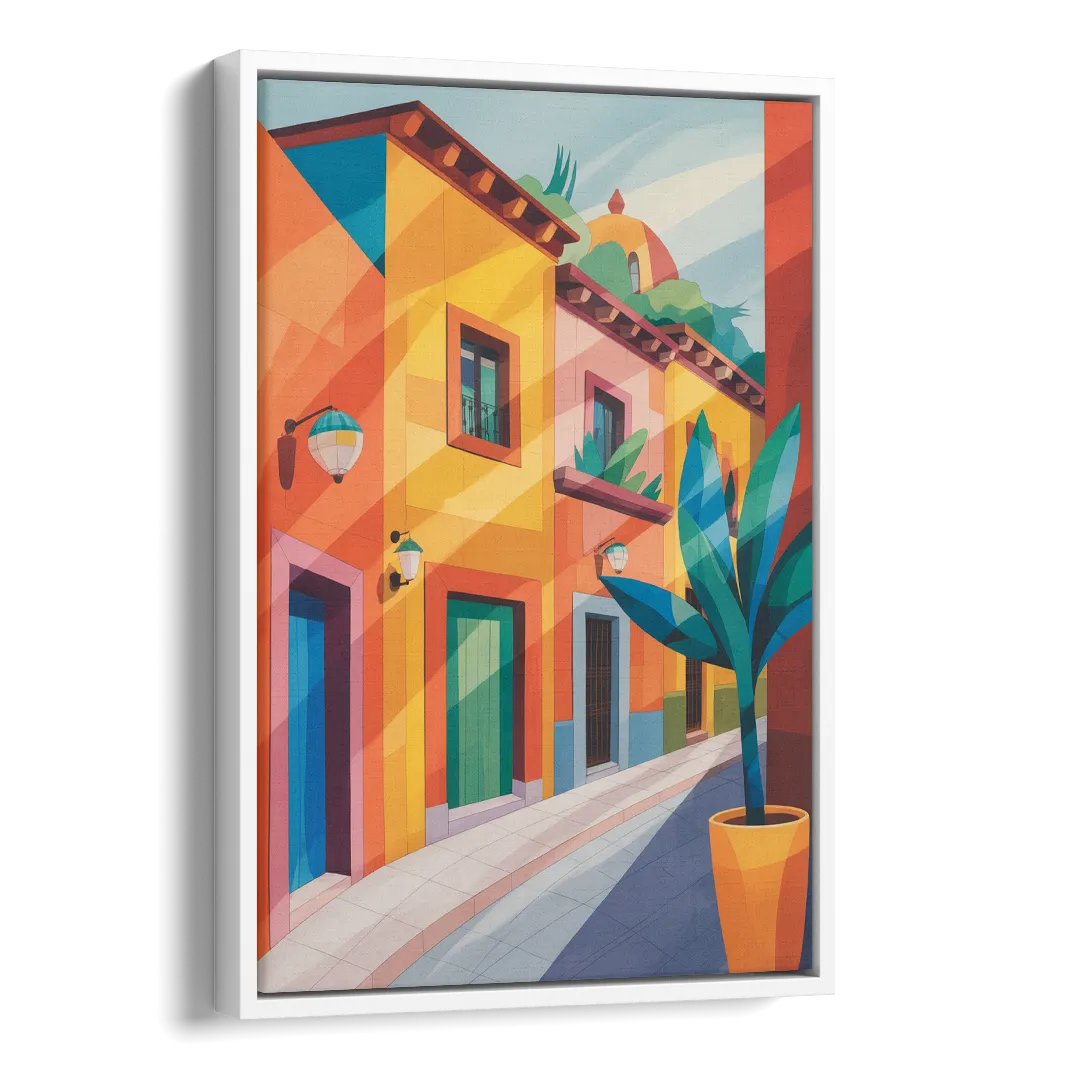 Colorful Centro Streets Side - White Canvas Wall Art