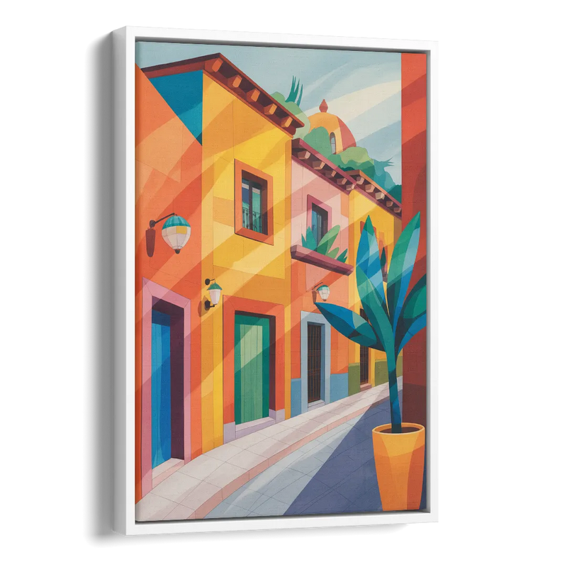 Colorful Centro Streets Side - White Canvas Wall Art